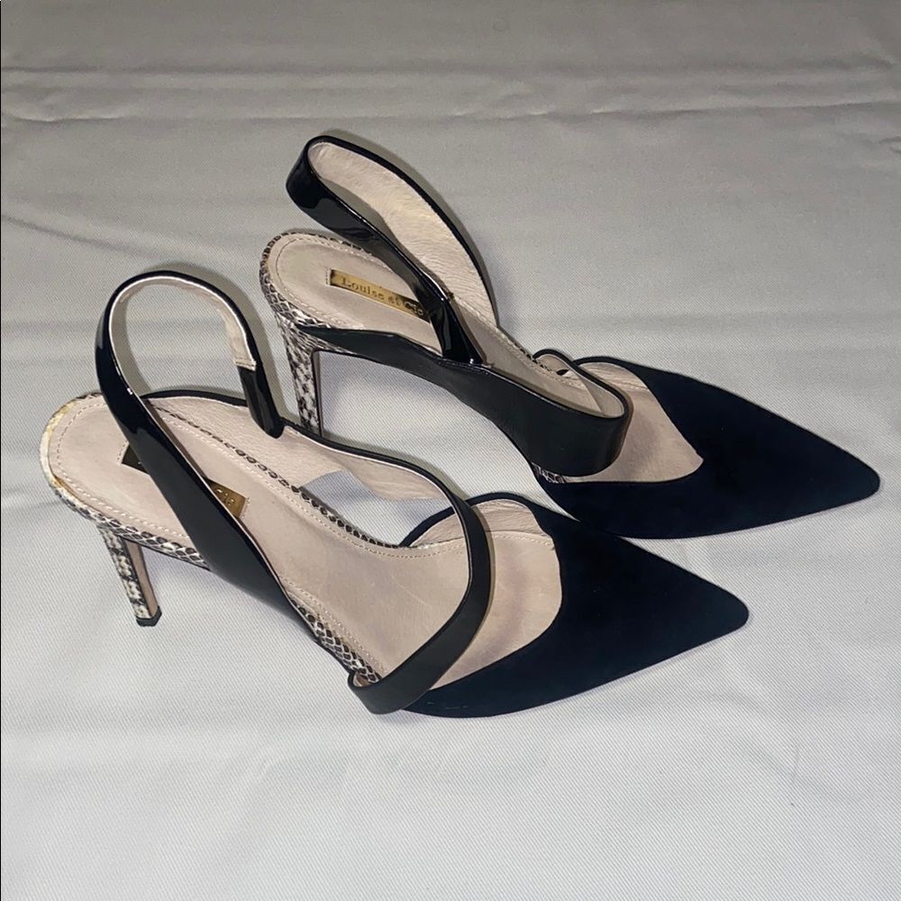 Louise et Cie Lo-Jerry Pointy Toe Slingback Pump Black with snake print Size 11